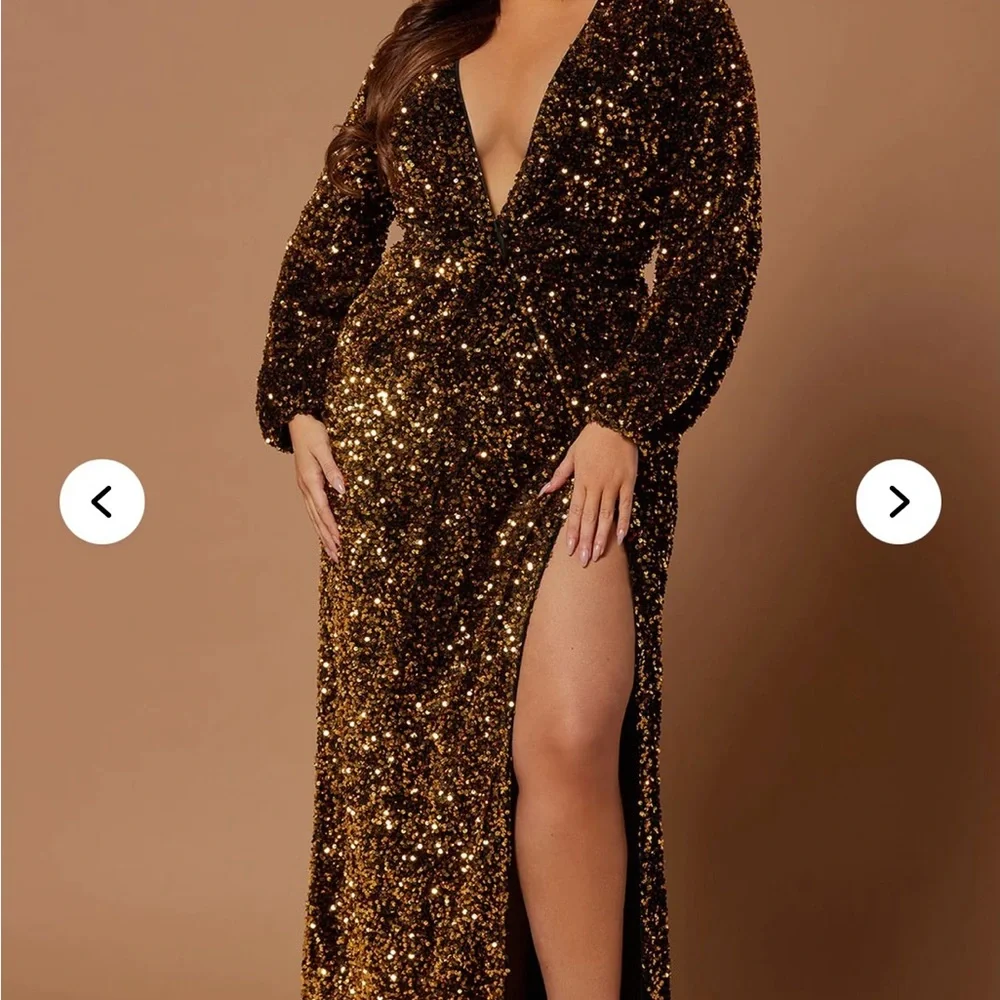 Fashion Nova Gold Sequin Maxi Dress - Picture 1 of 4